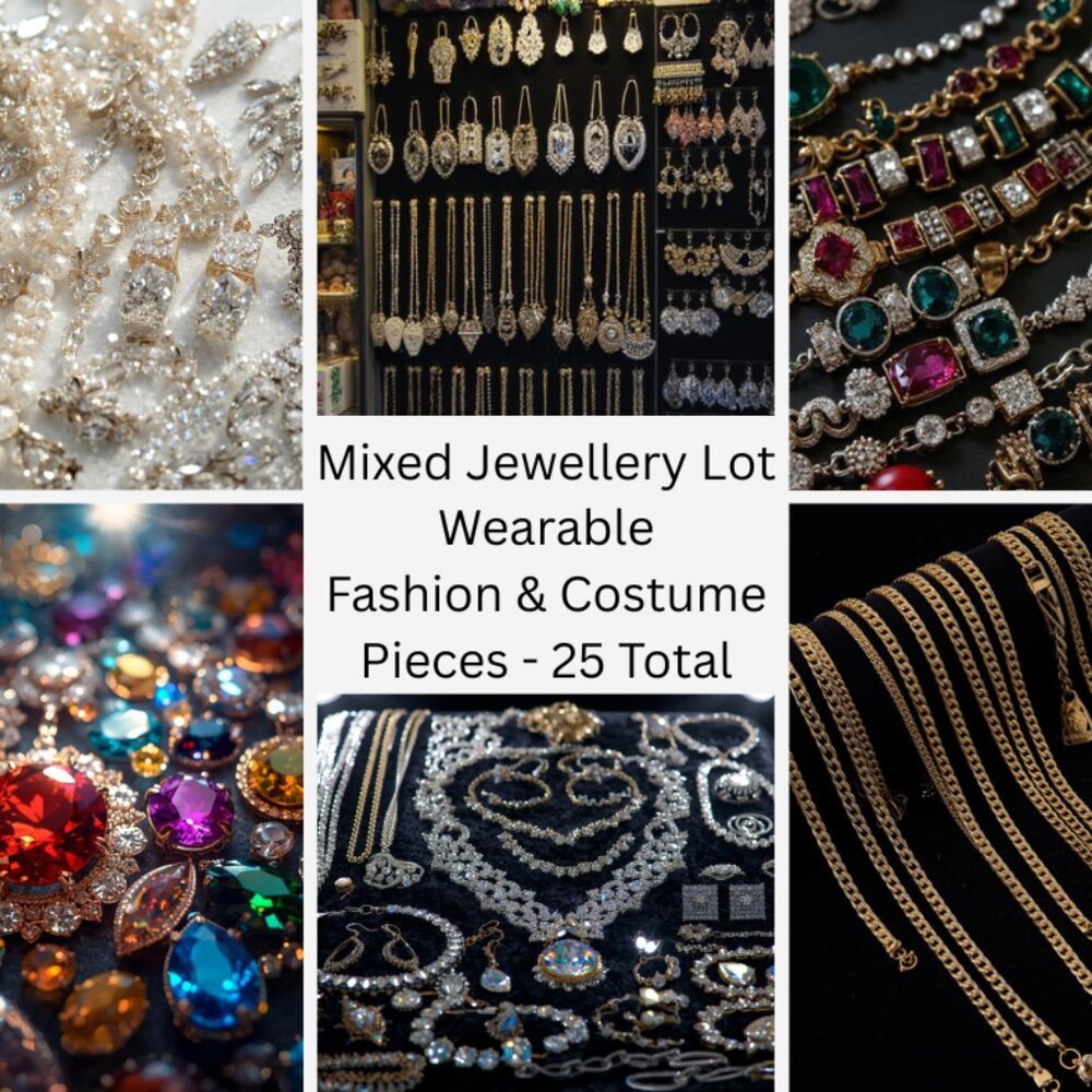 VALUE FASHION/COSTUME JEWELLERY LOT of 25pcs Gold & Silver Tones/Beaded/Stones++